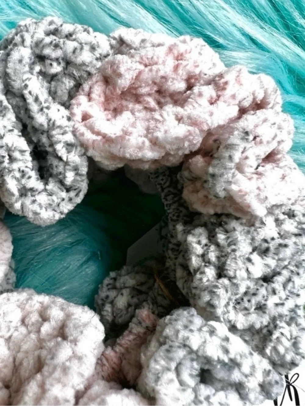 PinkRainCloud Handmade Dusty Rose Velvet Crochet Hair Scrunchie Bracelet